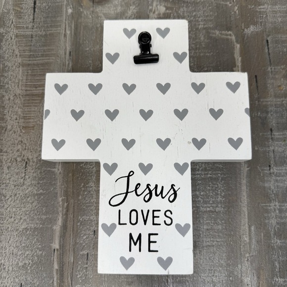 Other - Jesus Loves Me White Cross‎ With Gray Hearts Picture Note Holder Home Decor Gift